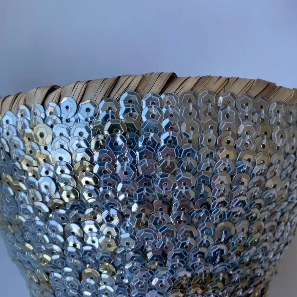 2 Bohemia Sequin Storage Baskets Small Silver (NWT) Large Multi-colored